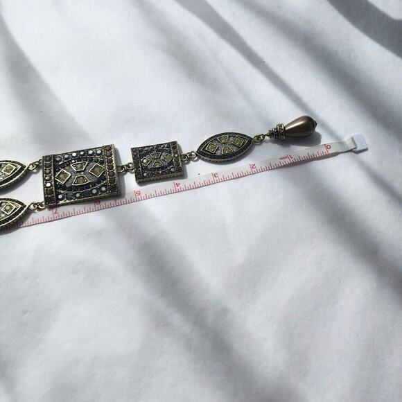 Designer Heidi Daus Statement Necklace CRYSTAL MULTI COLOR 12MM PEARL Tan Gold - Picture 10 of 12